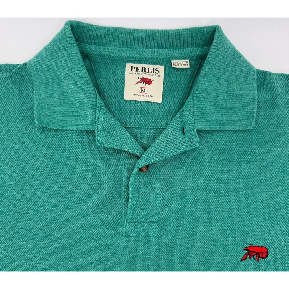 Perlis Authentic Crawdad Polo Shirt Mens Medium Green 100% Peruvian Cotton